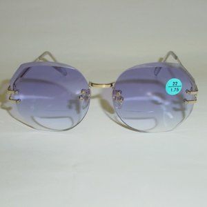 NWT Vintage 90's Lady Dia-Cut Bi-Focal Reading Sunglasses +1.00 (Gold/Blue)